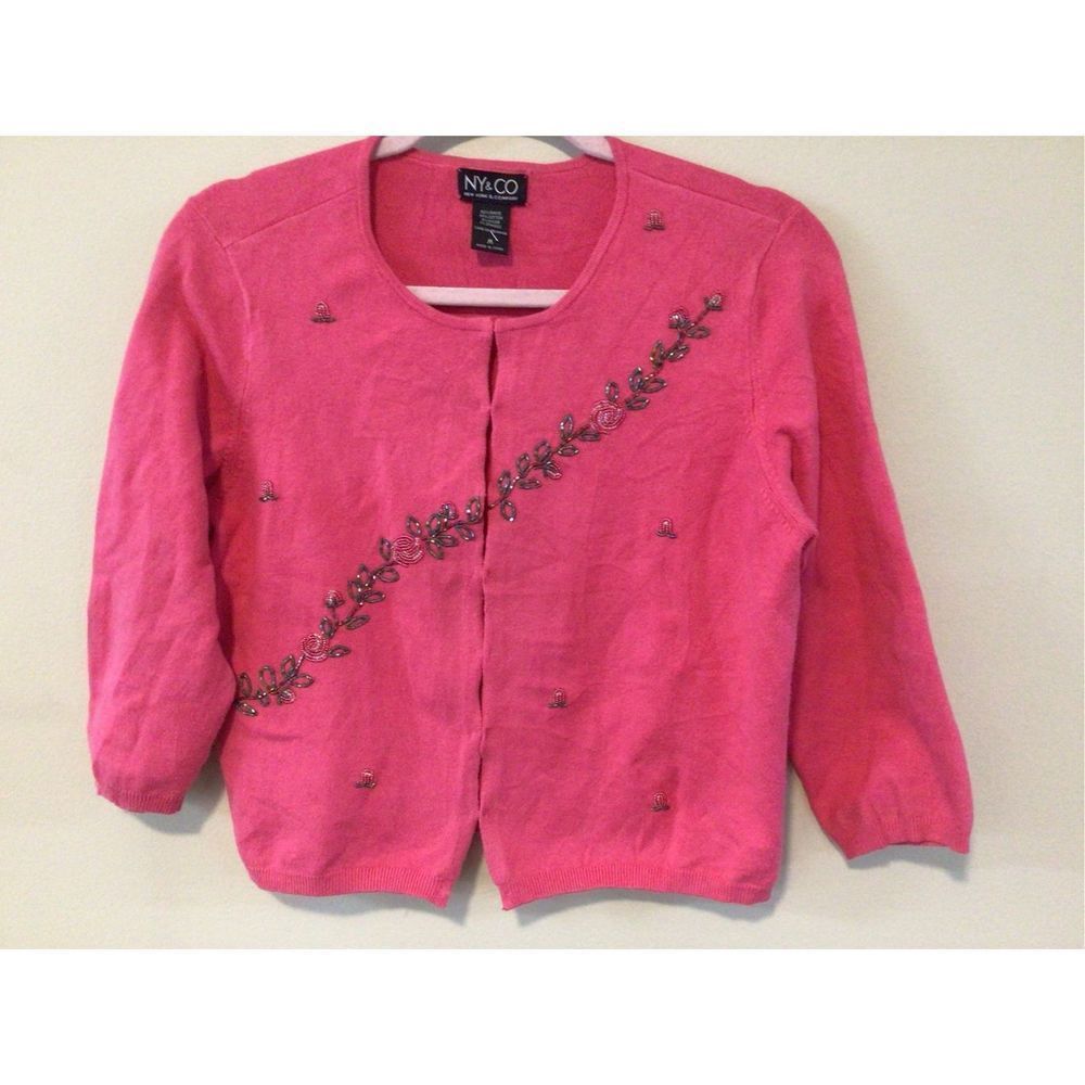 New York & Company Pink Cardigan with Embroidery